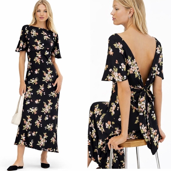 Reformation Dresses & Skirts - Reformation Lassie Daphne Midi Floral Open Back Maxi Dress Black Size 2